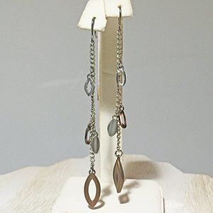 AUTHENTIC BLOOM NYC BRUSHED STAINLESS STEEL LEAVES DESIGN LONG DANGLE EARRINGS